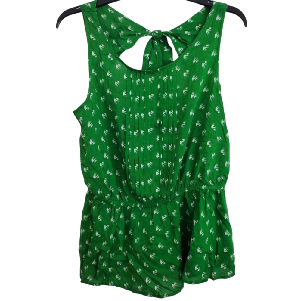 Vanessa Virginia Anthropologie Green Sleeveless Top with Leaf Print Size 10